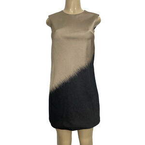 J. Mendel Paris Mini Dress Beige Gray Sleeveless Crew Neck Shift Slip Pockets XS